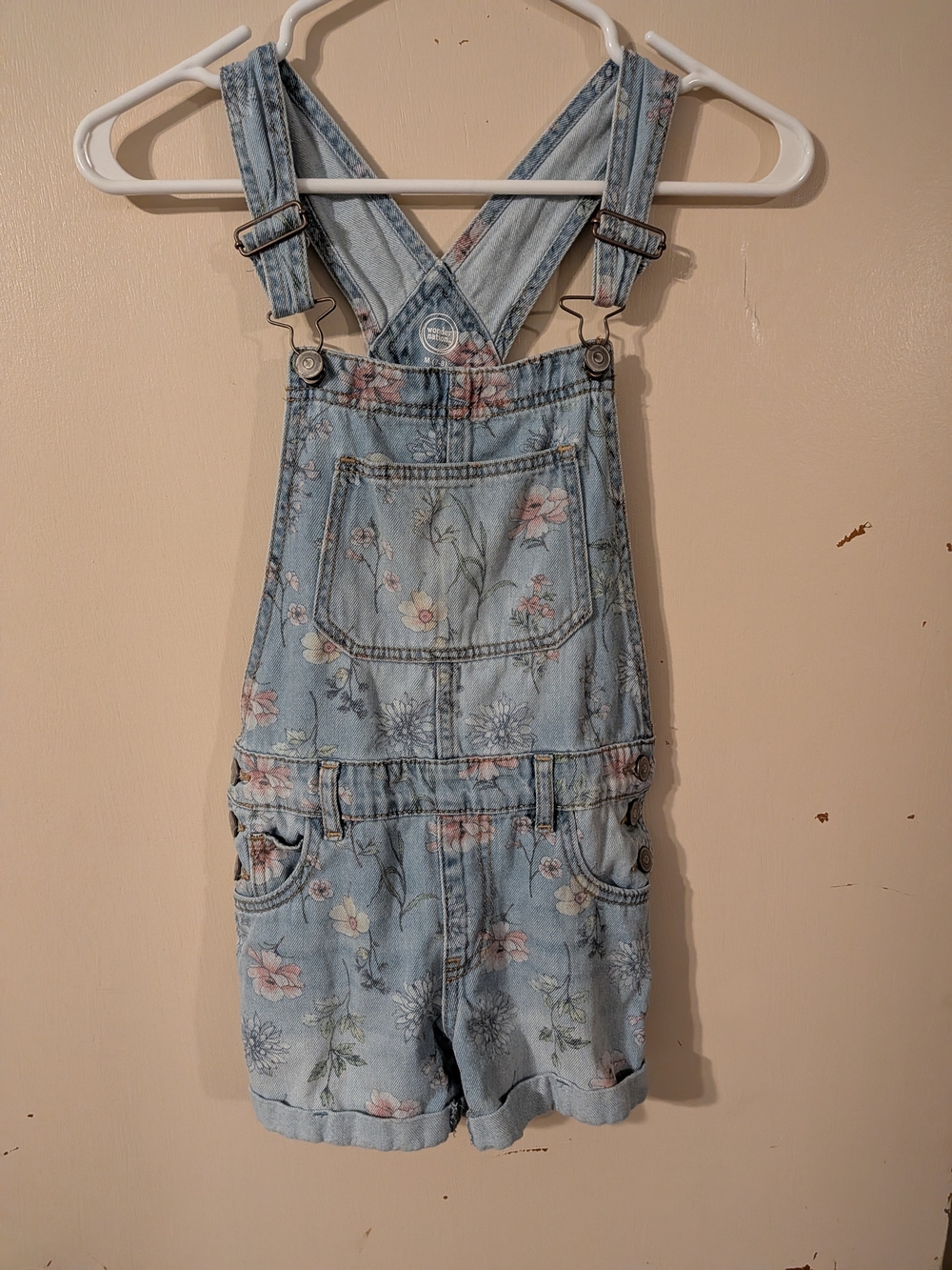 wonder nation Light Blue Floral Denim Overalls